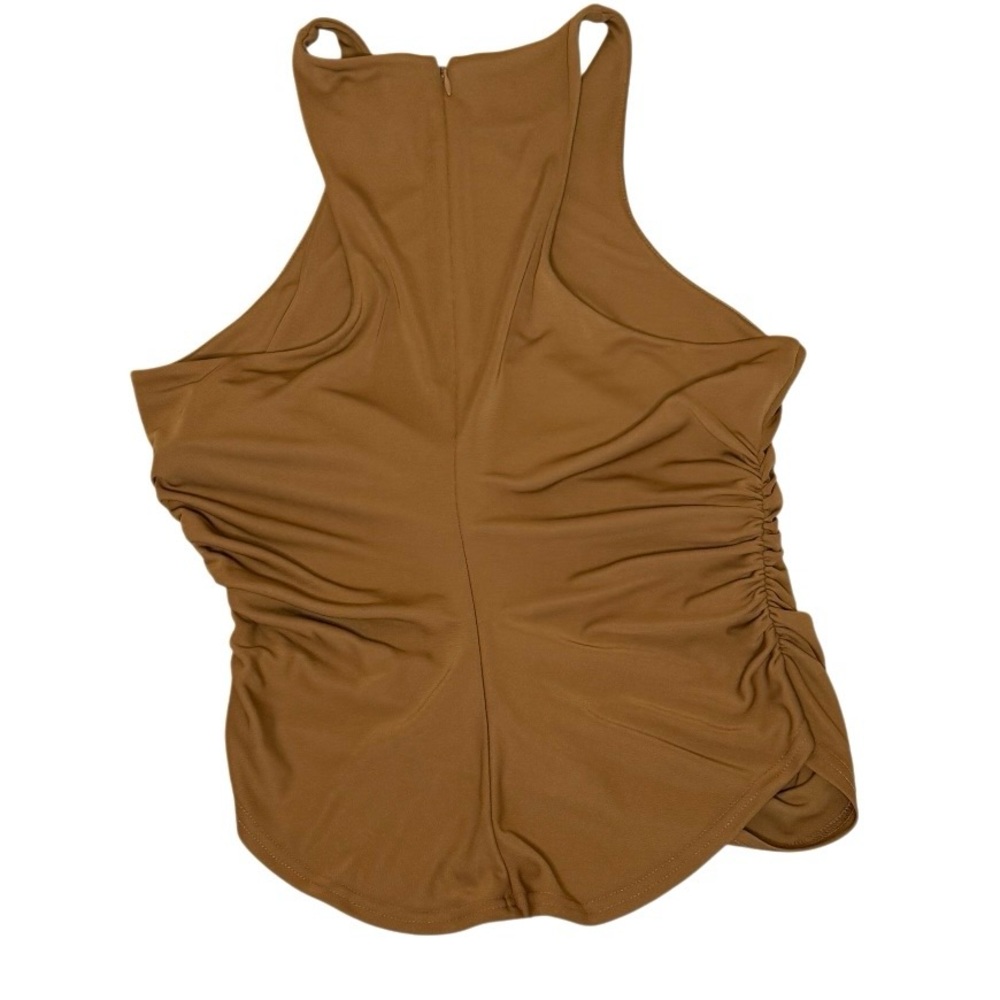 Cinq à Sept Sonya Ruched
Tank Sleeveless Top Curved Hem Racerback Camel Brown XL - Picture 3 of 13